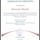 Certificate of Completion – Upper-Intermediate / B2 Level in English for Academic and Professional Purposes Program